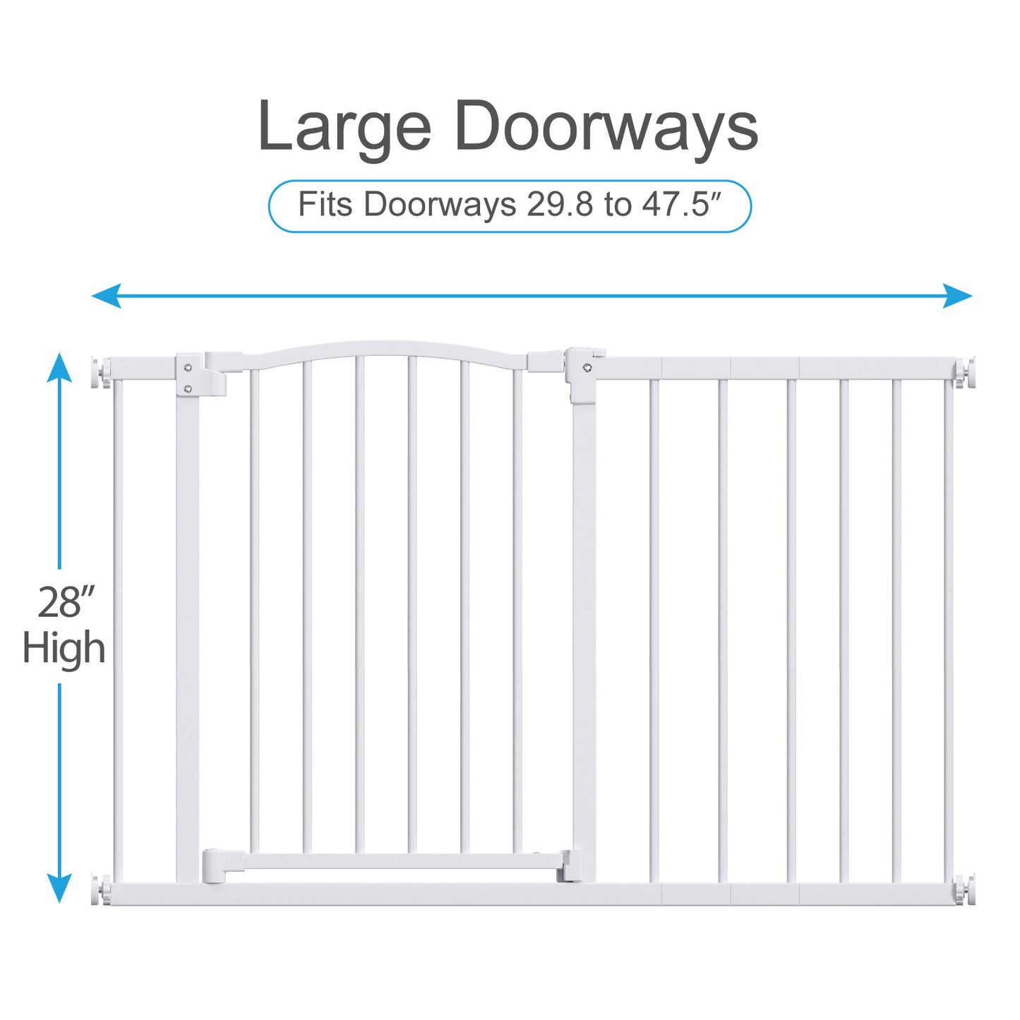 Great Gates Pet Gate - Durable Steel Gate for Stairs - Self-Closing Door & 2-Step Child Proof Lock - Wall-Friendly Dog Gates for Doorways (Fits Most) - 29.8" - 36.4", 28” Tall