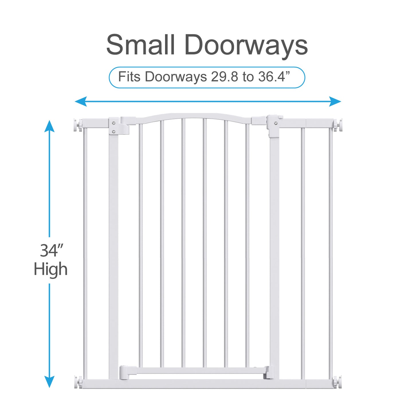 Great Gates Pet Gate - Durable Steel Gate for Stairs - Self-Closing Door & 2-Step Child Proof Lock - Wall-Friendly Dog Gates for Doorways (Fits Most) - 29.8"- 47.5", 34” Tall