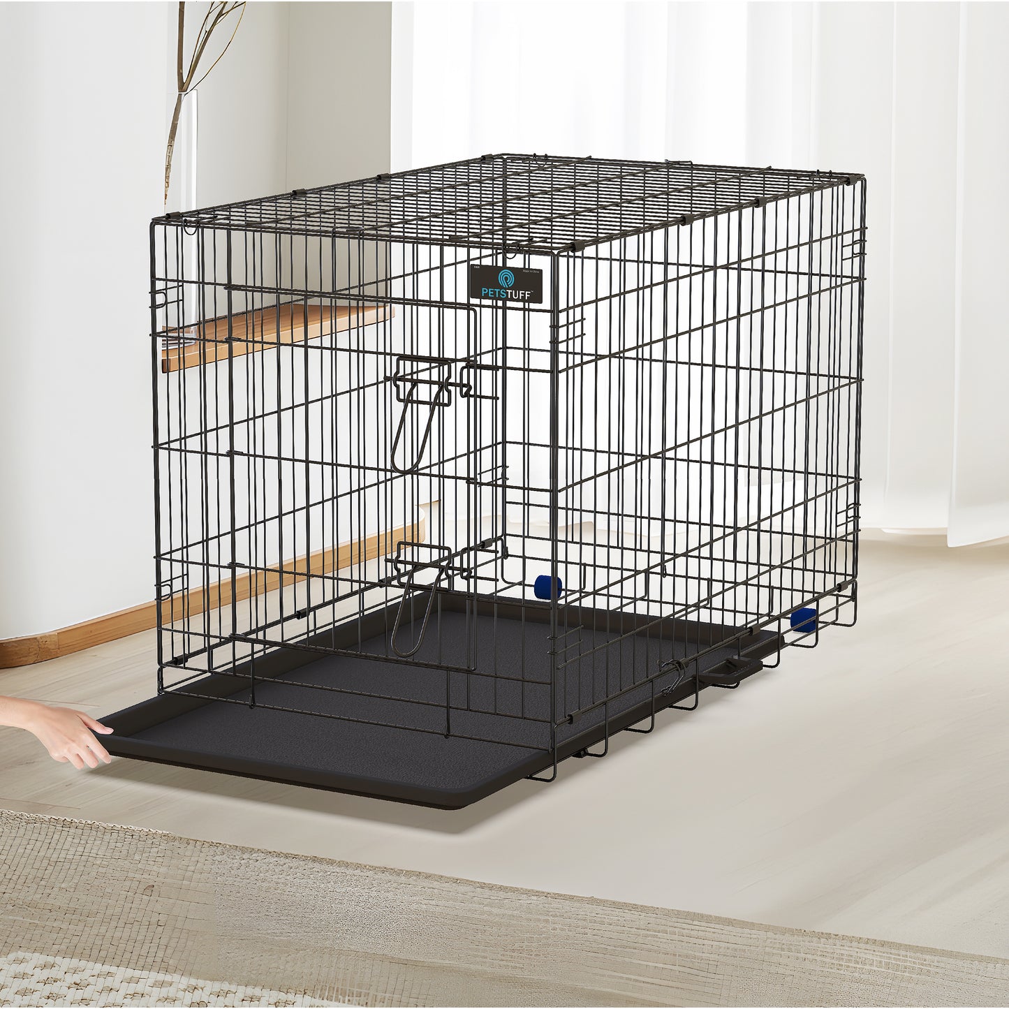 PETS TUFF Great CRATES 36” Large Dog Crate, 42” X-Large Dog Crate, 48” XX-Large Dog Crate - Durable Leaf-Proof Tray - Foldable, Carry Handle & Wheels for Easy Moving-One Door Dog Cage