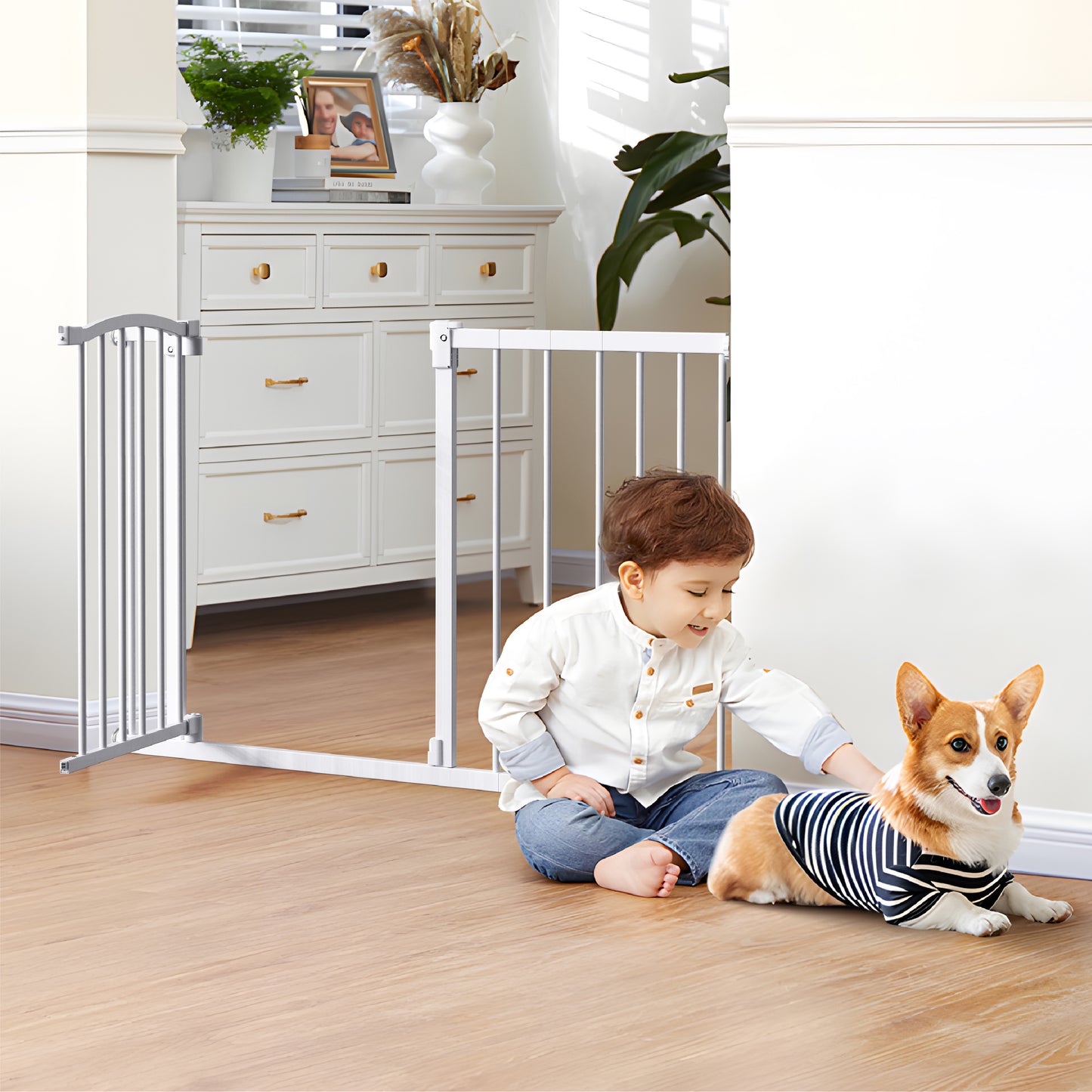 Great Gates Pet Gate - Durable Steel Gate for Stairs - Self-Closing Door & 2-Step Child Proof Lock - Wall-Friendly Dog Gates for Doorways (Fits Most) - 29.8" - 36.4", 28” Tall