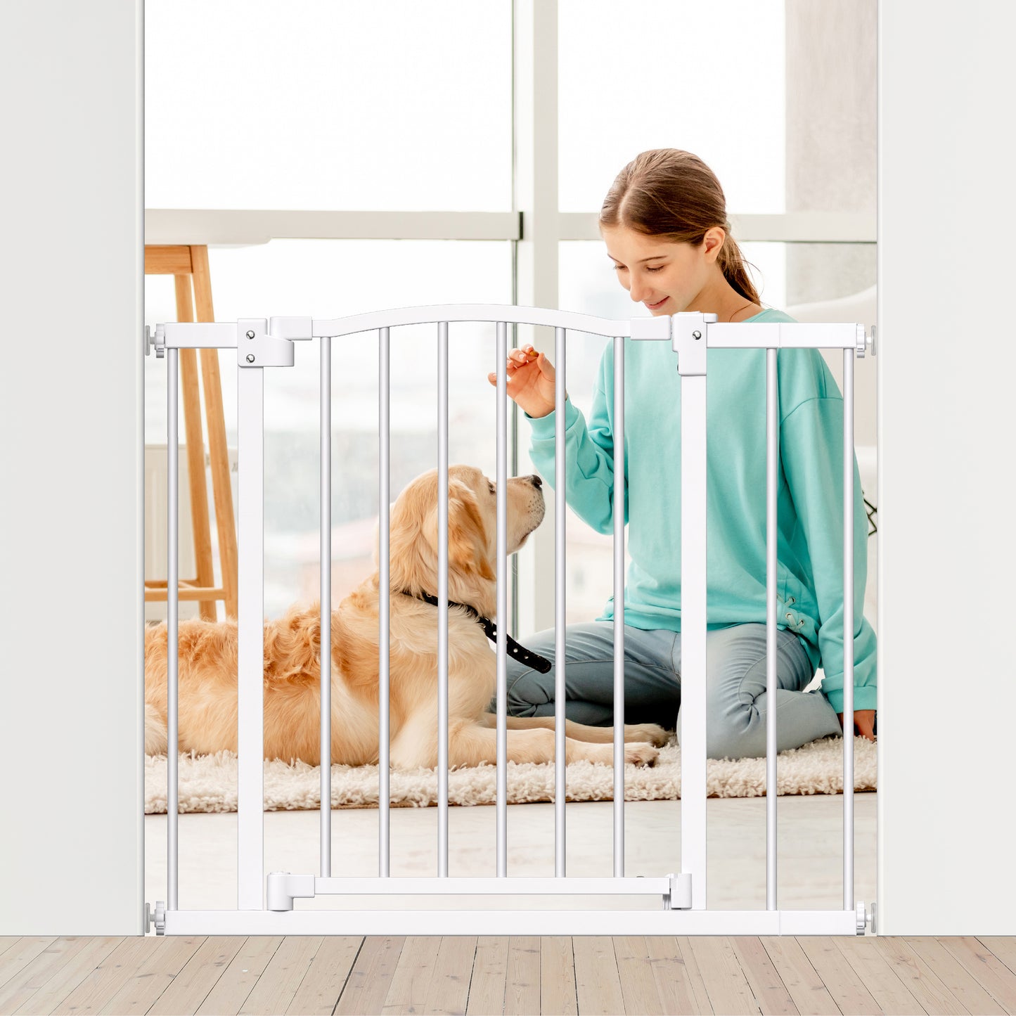 Great Gates Pet Gate - Durable Steel Gate for Stairs - Self-Closing Door & 2-Step Child Proof Lock - Wall-Friendly Dog Gates for Doorways (Fits Most) - 29.8" - 36.4", 28” Tall