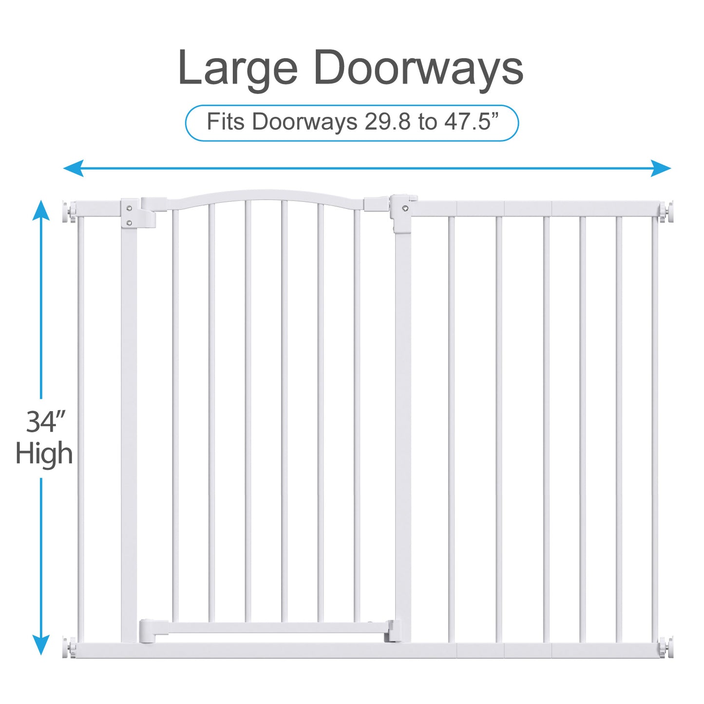 Great Gates Pet Gate - Durable Steel Gate for Stairs - Self-Closing Door & 2-Step Child Proof Lock - Wall-Friendly Dog Gates for Doorways (Fits Most) - 29.8"- 47.5", 34” Tall
