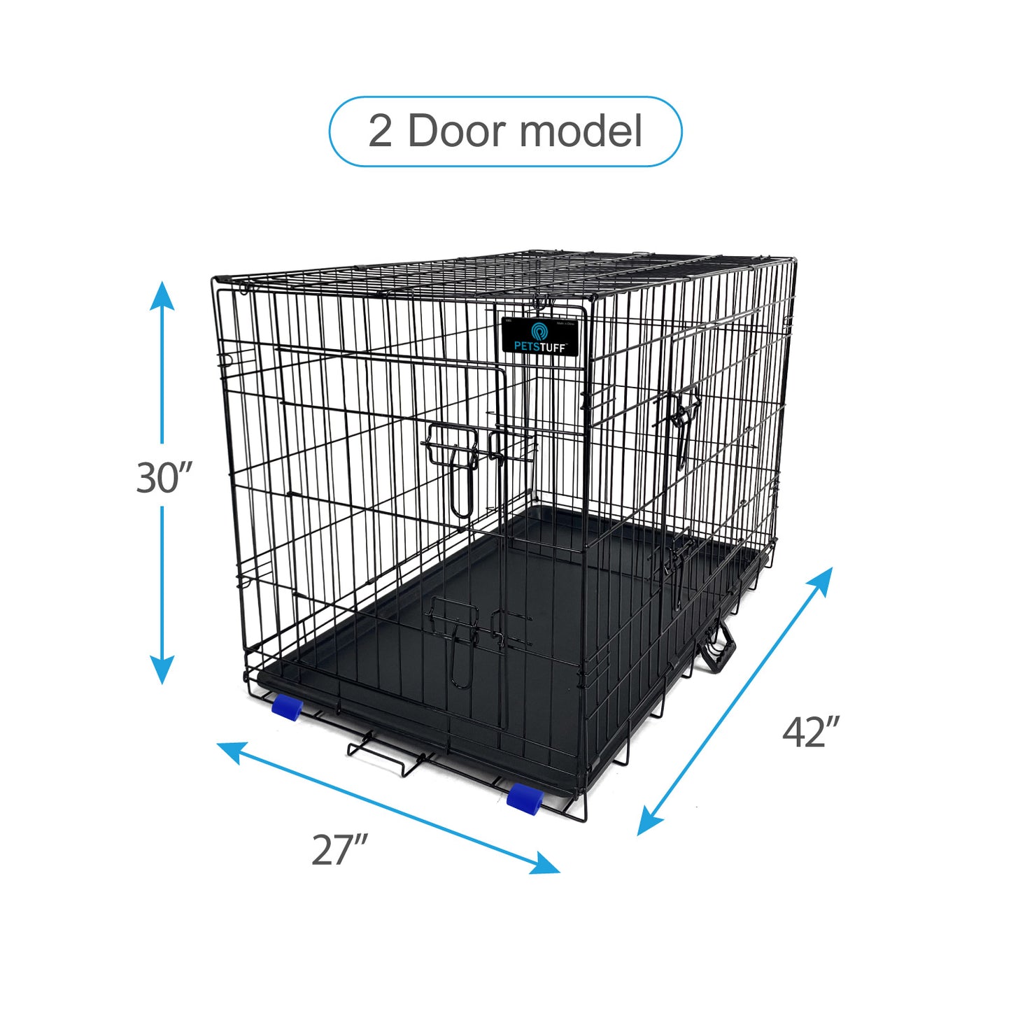 PETS TUFF Great CRATES 36” Large Dog Crate, 42” X-Large Dog Crate, 48” XX-Large Dog Crate - Durable Leaf-Proof Tray - Foldable, Carry Handle & Wheels for Easy Moving-2 Door Dog Cage