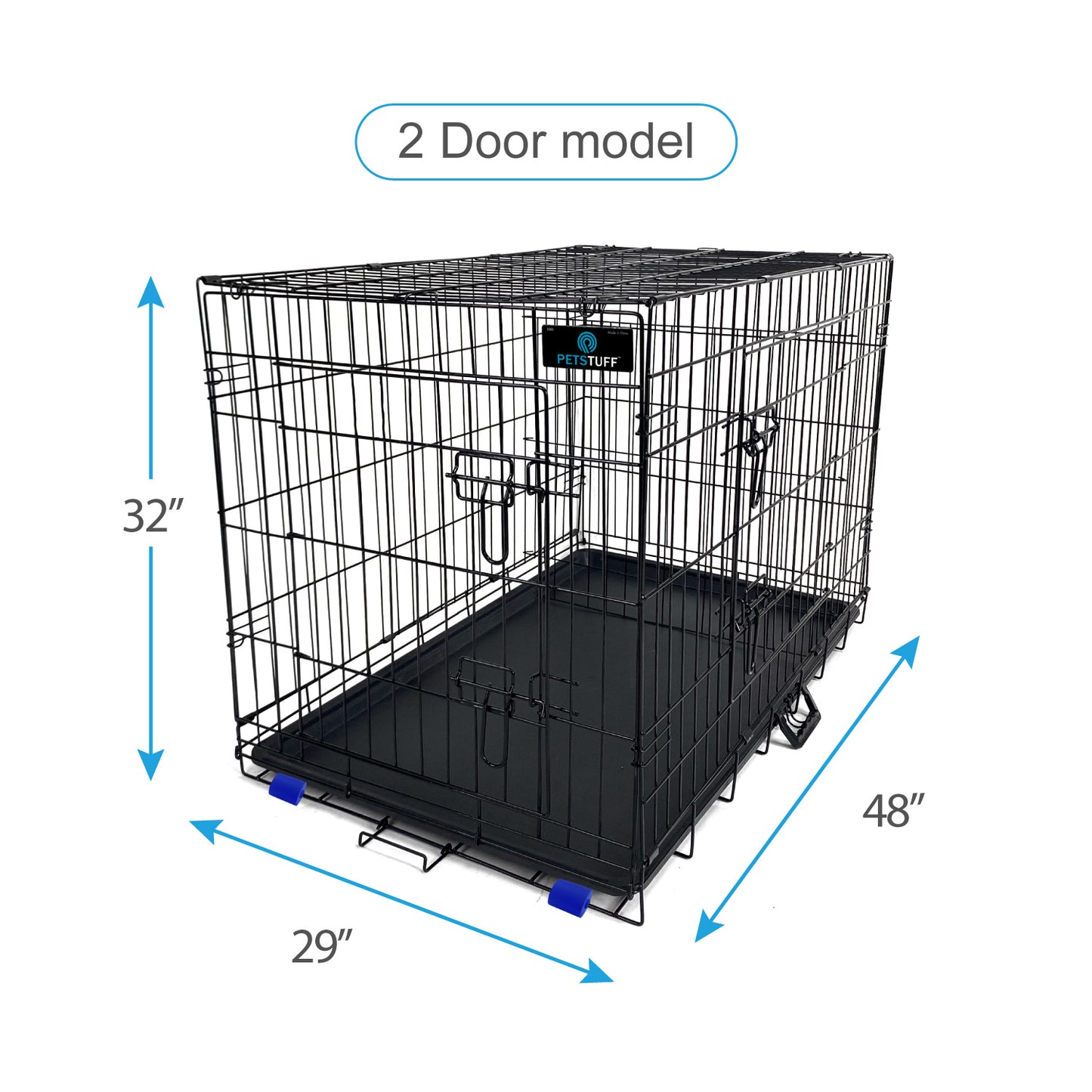 PETS TUFF Great CRATES 36” Large Dog Crate, 42” X-Large Dog Crate, 48” XX-Large Dog Crate - Durable Leaf-Proof Tray - Foldable, Carry Handle & Wheels for Easy Moving-2 Door Dog Cage
