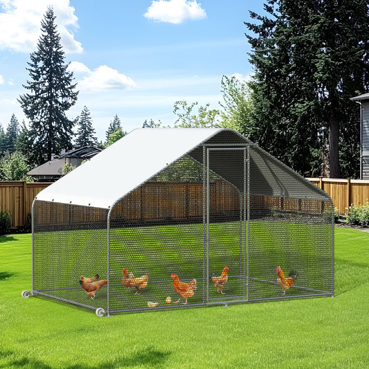 PETS TUFF Chicken Chalet - Chicken Coop for Chickens, Ducks, Rabbits & More - Predator-Proof, Strong Wire with Mesh Bottom - Wheels for Easy Moving - Wind & Snow Durable Chicken Pen - 124” x 81” x 79”
