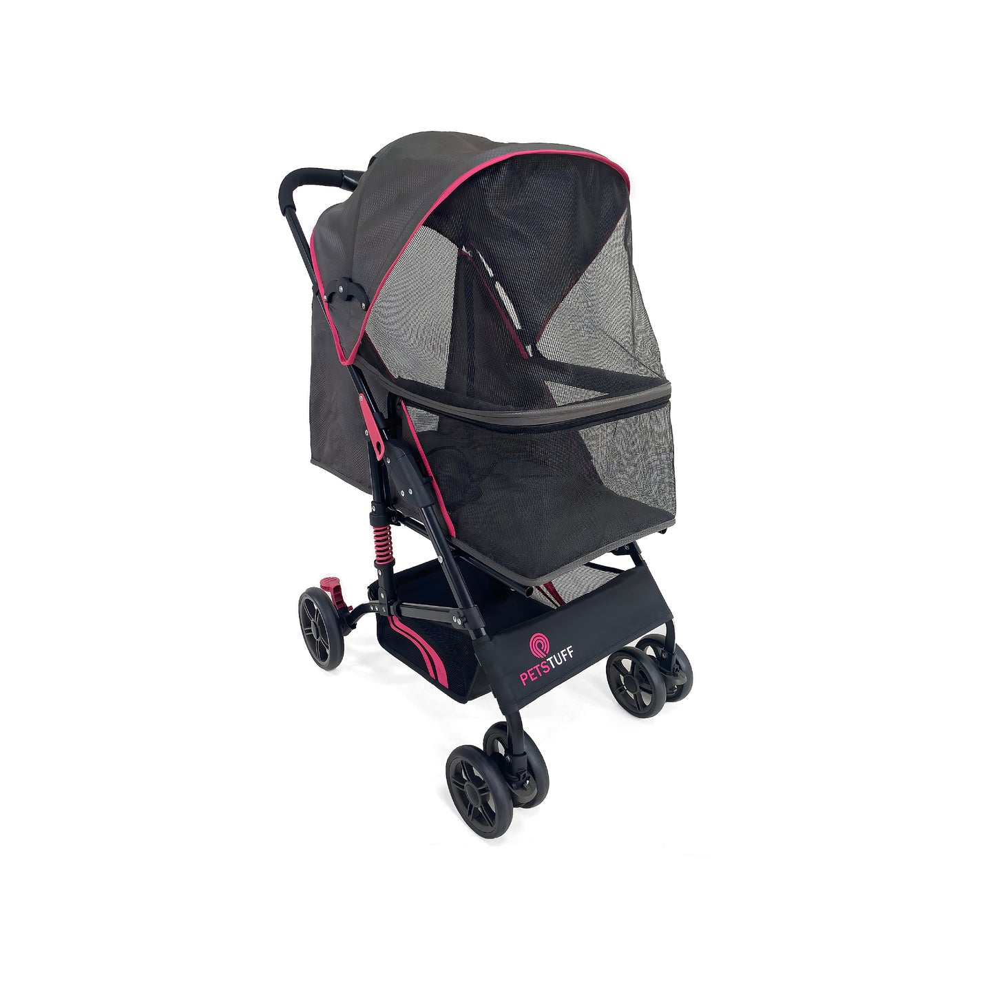 27.2” Buddy Buggies Foldable Pet Stroller - Shock Absorbing Frame with Storage - Machine Washable Fabric - Durable Mesh & UV Protected Retractable Canopy - Cat & Dog Stroller Up to 60lb