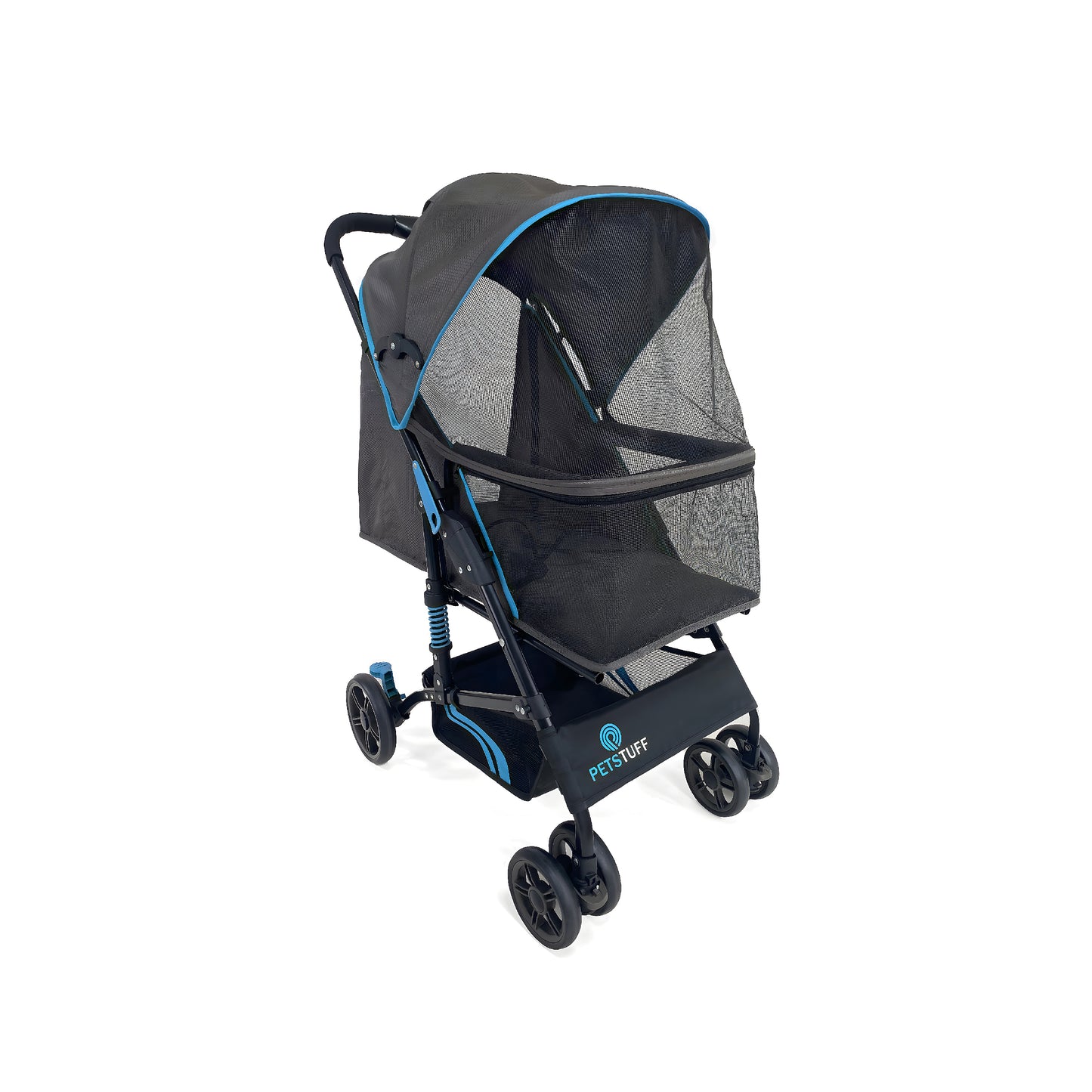 27.2” Buddy Buggies Foldable Pet Stroller - Shock Absorbing Frame with Storage - Machine Washable Fabric - Durable Mesh & UV Protected Retractable Canopy - Cat & Dog Stroller Up to 60lb