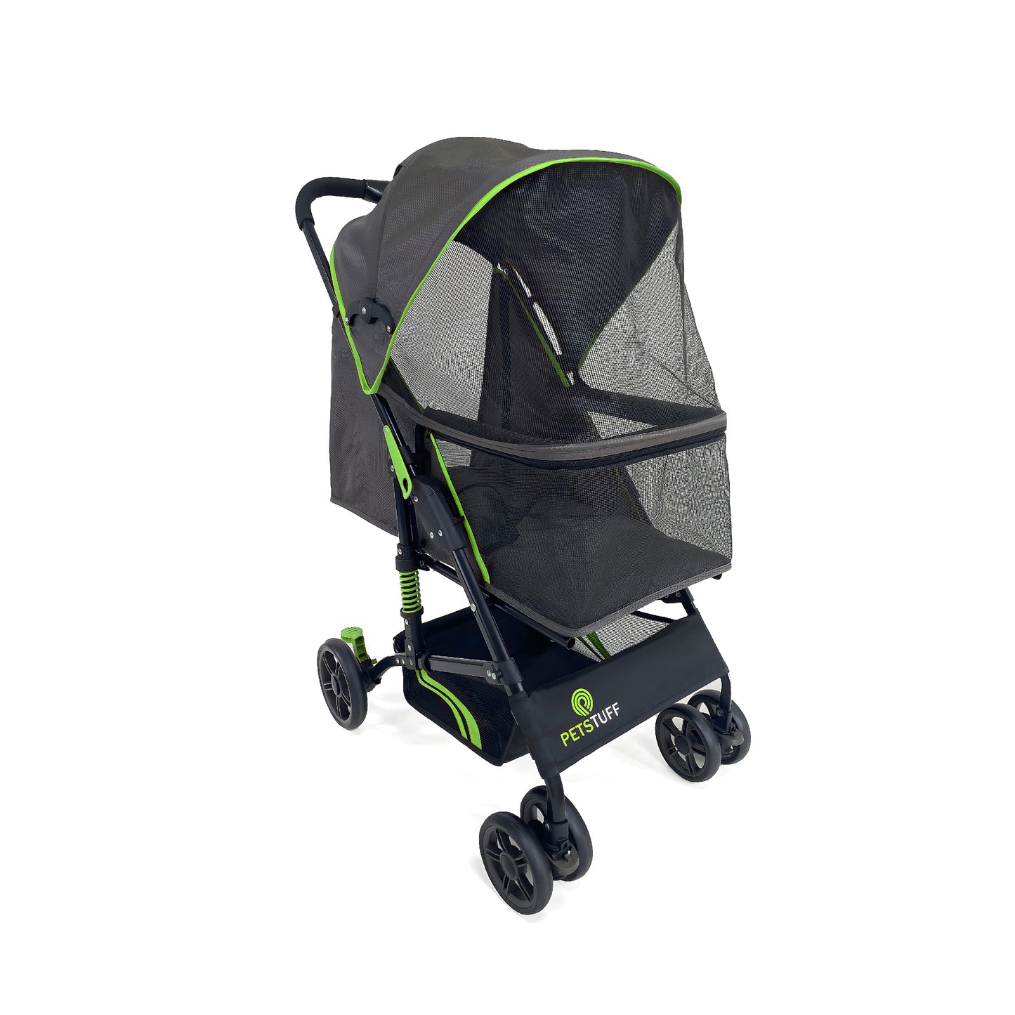 27.2” Buddy Buggies Foldable Pet Stroller - Shock Absorbing Frame with Storage - Machine Washable Fabric - Durable Mesh & UV Protected Retractable Canopy - Cat & Dog Stroller Up to 60lb