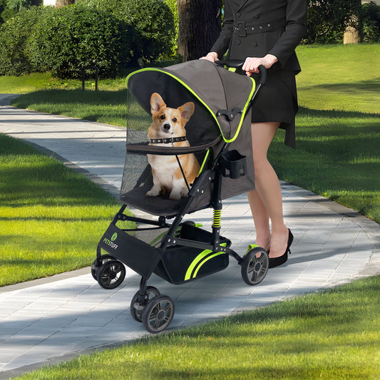 22” Buddy Buggies Foldable Pet Stroller - Shock Absorbing Frame with Storage - Machine Washable Fabric - Durable Mesh & UV Protected Retractable Canopy - Cat & Dog Stroller Up to 30lb