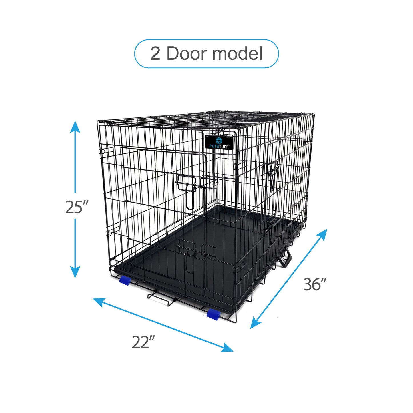 PETS TUFF Great CRATES 36” Large Dog Crate, 42” X-Large Dog Crate, 48” XX-Large Dog Crate - Durable Leaf-Proof Tray - Foldable, Carry Handle & Wheels for Easy Moving-2 Door Dog Cage